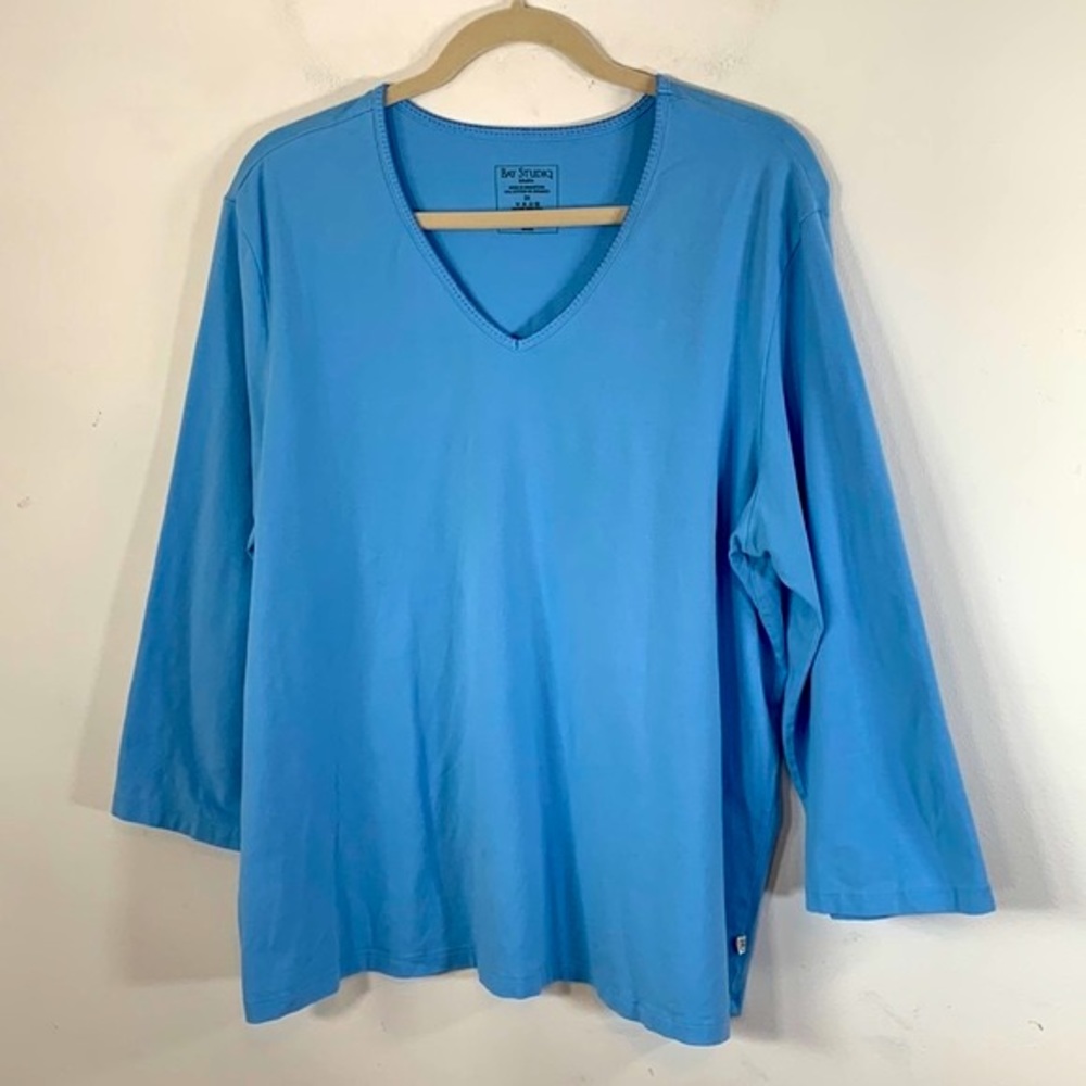 Bay Studio Khakis Stretch 3/4 Sleeve V-Neck Lightweight Women’s Size 2X Blue Top